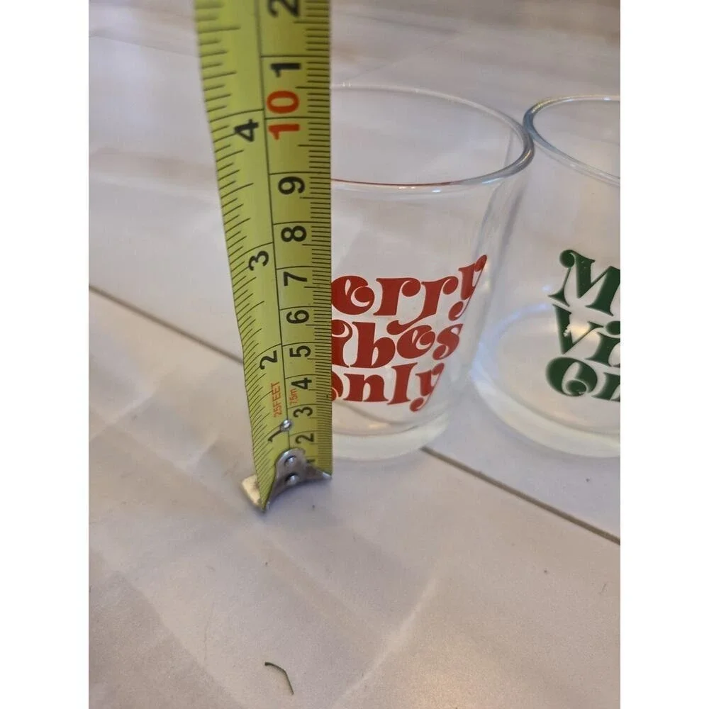 Set of 2 MERRY VIBES ONLY‎ Christmas Lowball Glass Tumblers 10.25 oz. Each